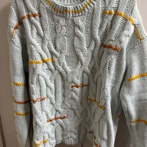 NWOT HENLY Women’s Cable Knit Sweater - Light Blue and Orange